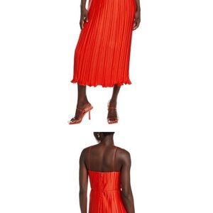 AMUR Crimson Red Pleated Midi Dress